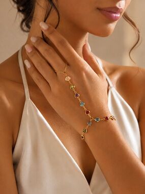 Bohemian Multicolor Gemstone Hand Chain Bracelet